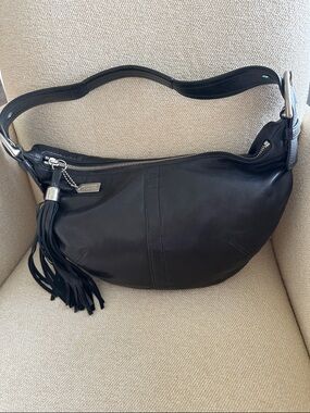 Coach black Leather Shoulder Bag with Tassel